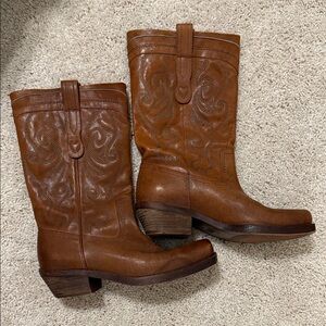 Zara Tan Leather Cowboy Boots size 39